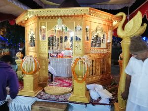 The Pirith Mandapaya (Chanting Pavilion) constructed for the Kathina Pinkama at Isipathanarama, Varanasi.